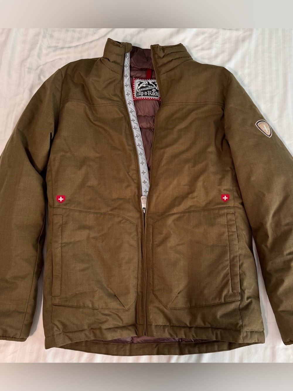 Alp N Rock Olive Quilted Jacket with Burgundy Lining